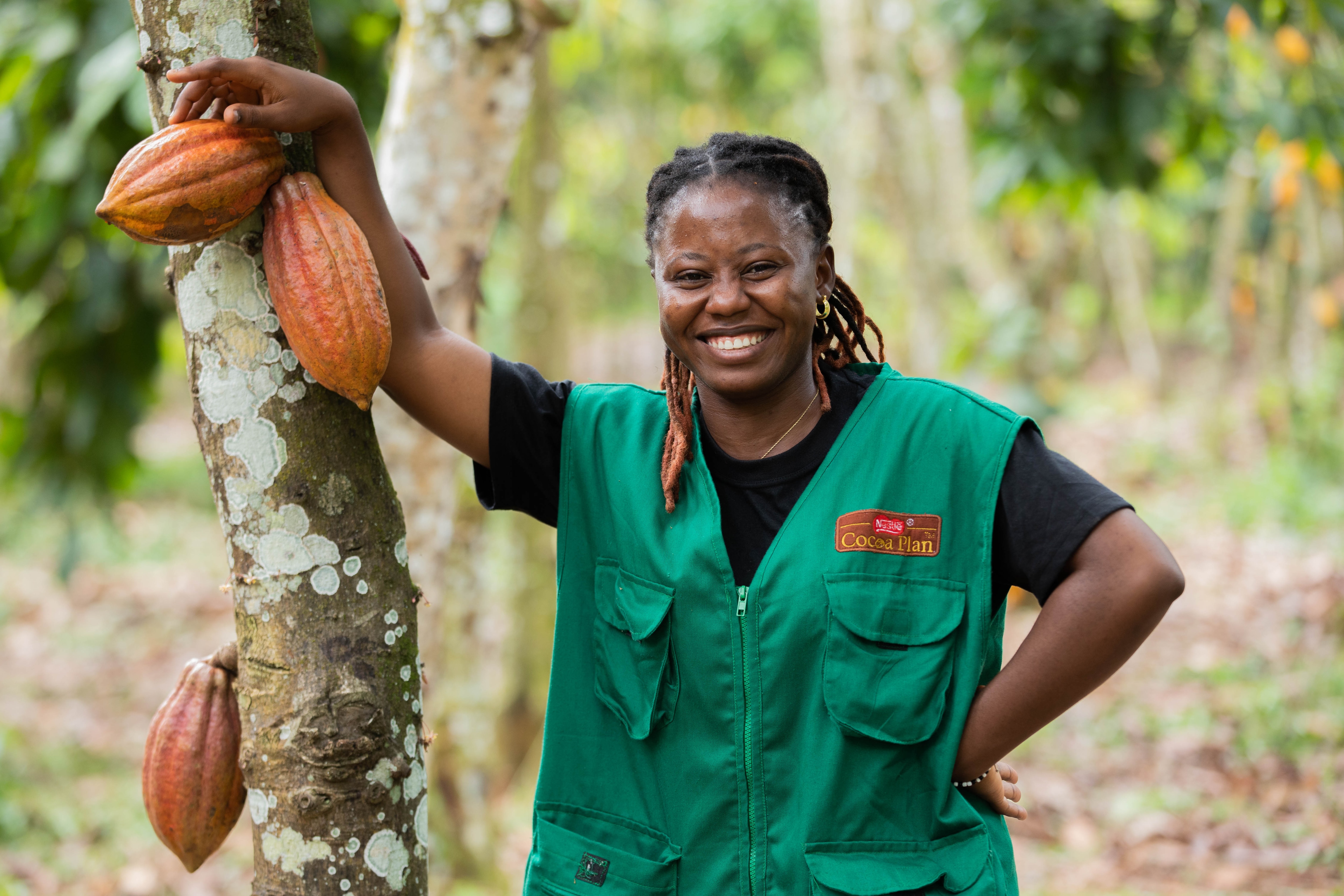 Woman with coco pods